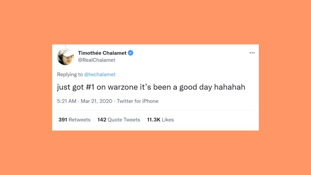 Dune star Timothée Chalamet avid gamer din Timothée Chalamet: just got #1 on warzone it's been a good day hahahah
