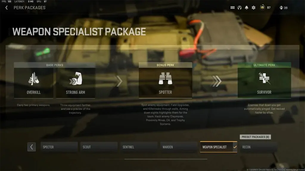 Best perk package sa Warzone 2.0 COD Warzone 2 Weapon Specialist perk package