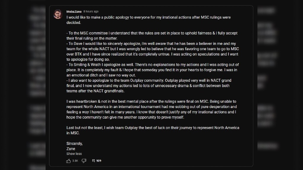 Paghingi ng tawad ni MobaZane tinanggap ni Assassin Dave MobaZane apology